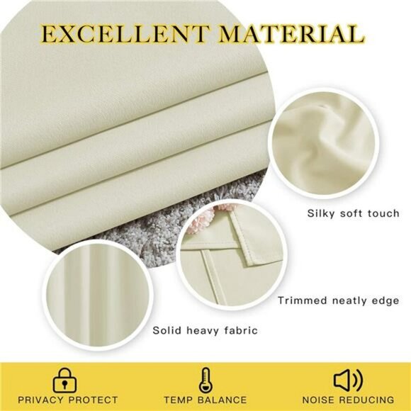 NICETOWN Beige Blackout Curtains 84 Inch Thermal Insulated Light Blocking - Picture 4 of 6